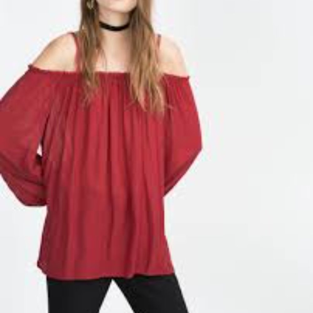 ZARA Red Off the Shoulder Top  - Size M